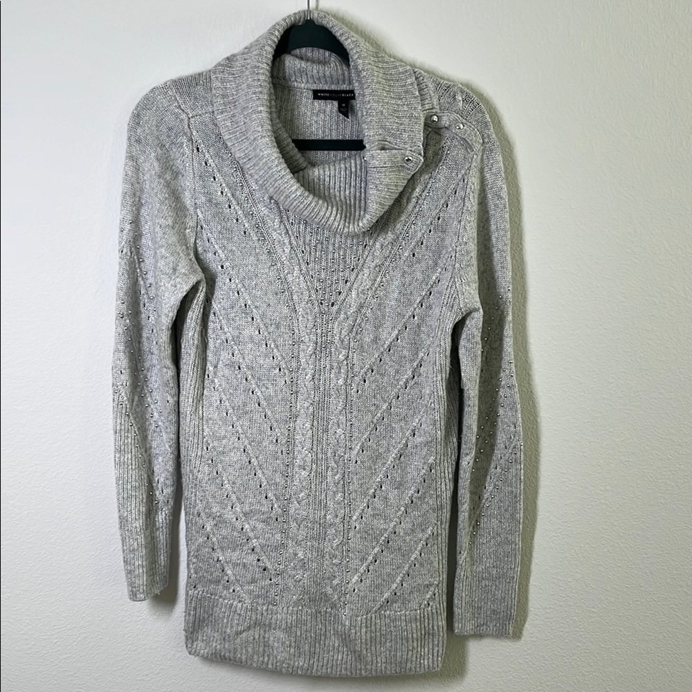 White House Black Market Studded Snap Cowl Neck Wool Knit Sweater Size M